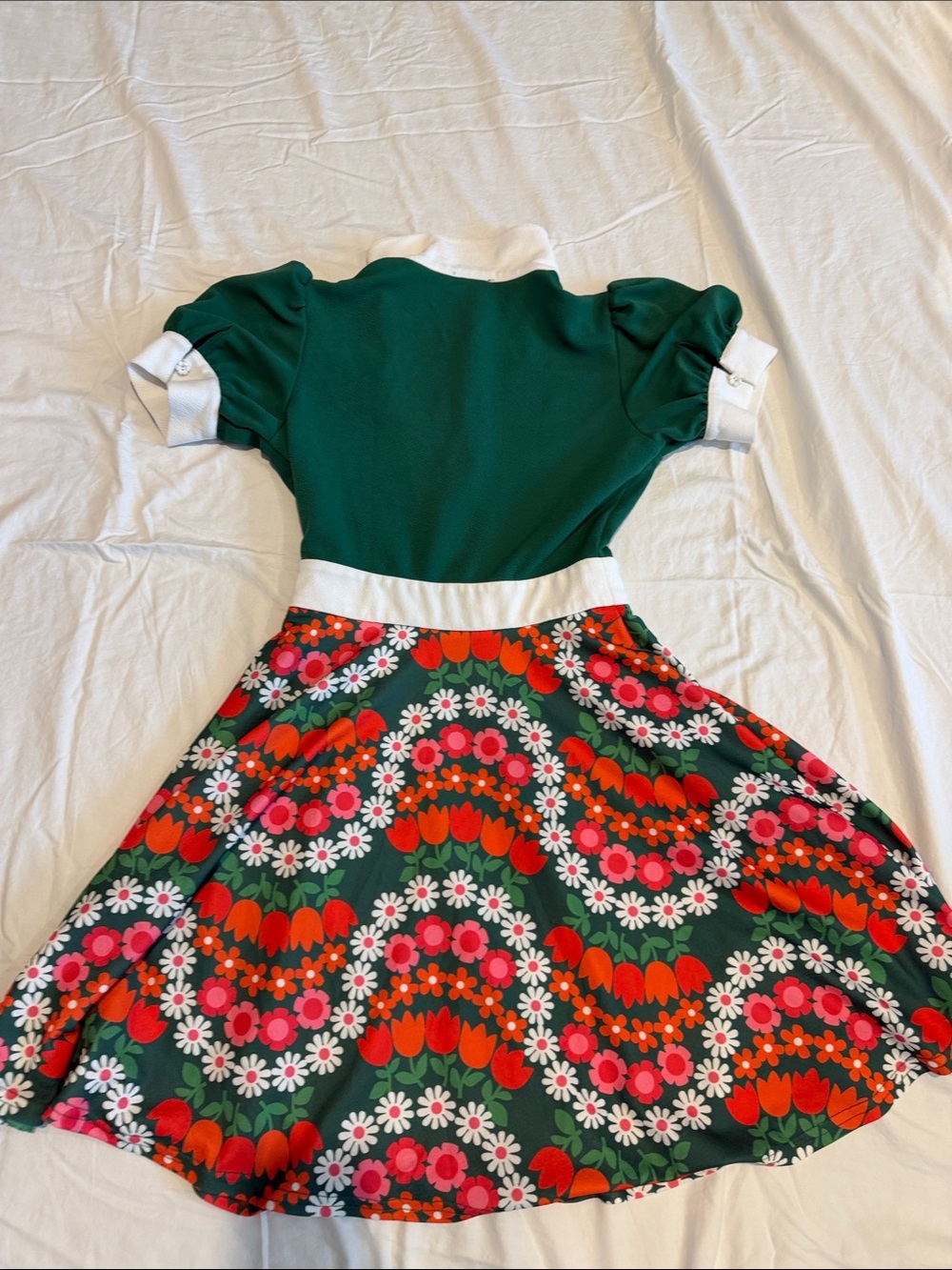 Unique Vintage Retro Floral Fit & Flare Collared Dress Size Medium Cottagecore - Picture 3 of 6